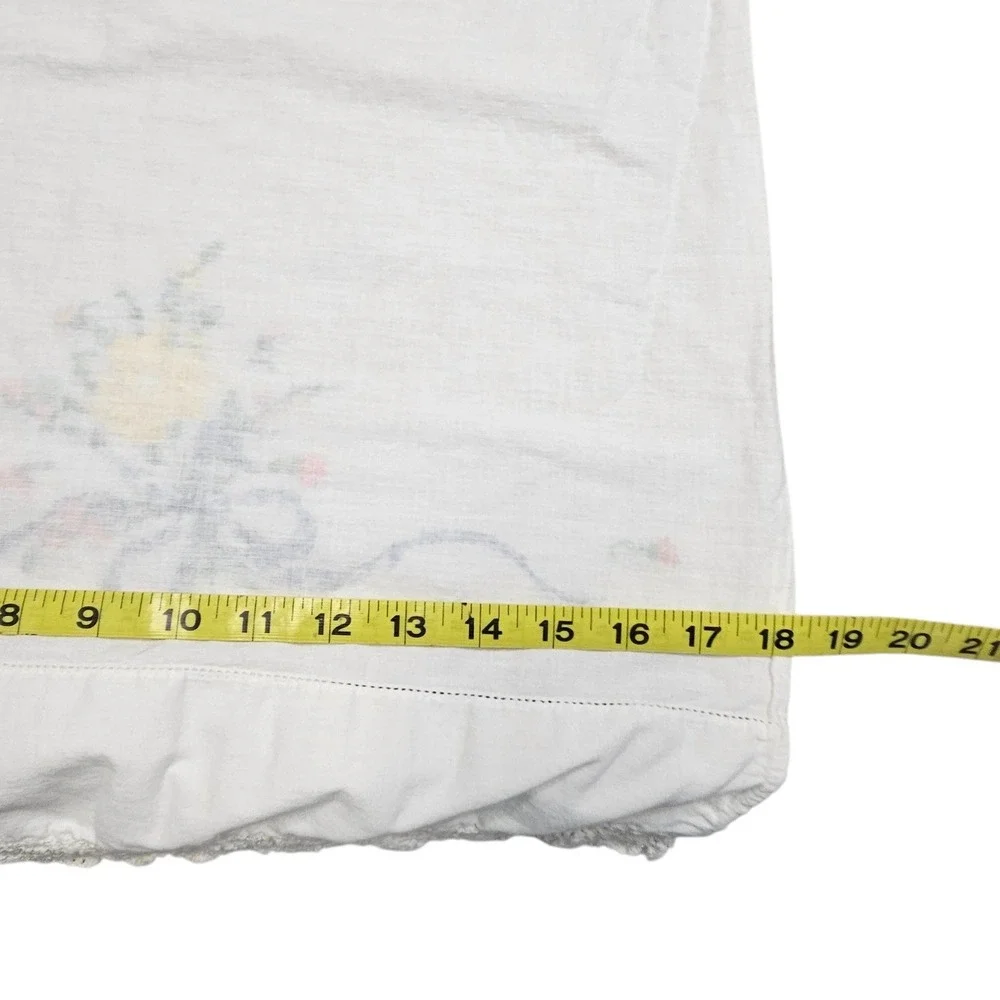 Vintage Hand Embroidered Pillowcases Pair White Yellow Floral Blue Ribbon‎ Lace